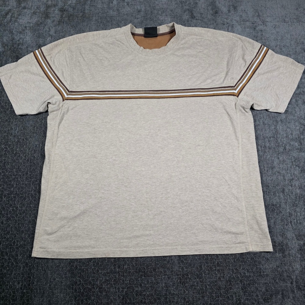Vtg Y2k XG Extreme Quality Mens XL Tan Striped Crew Neck T-Shirt Skater Surf Emo
